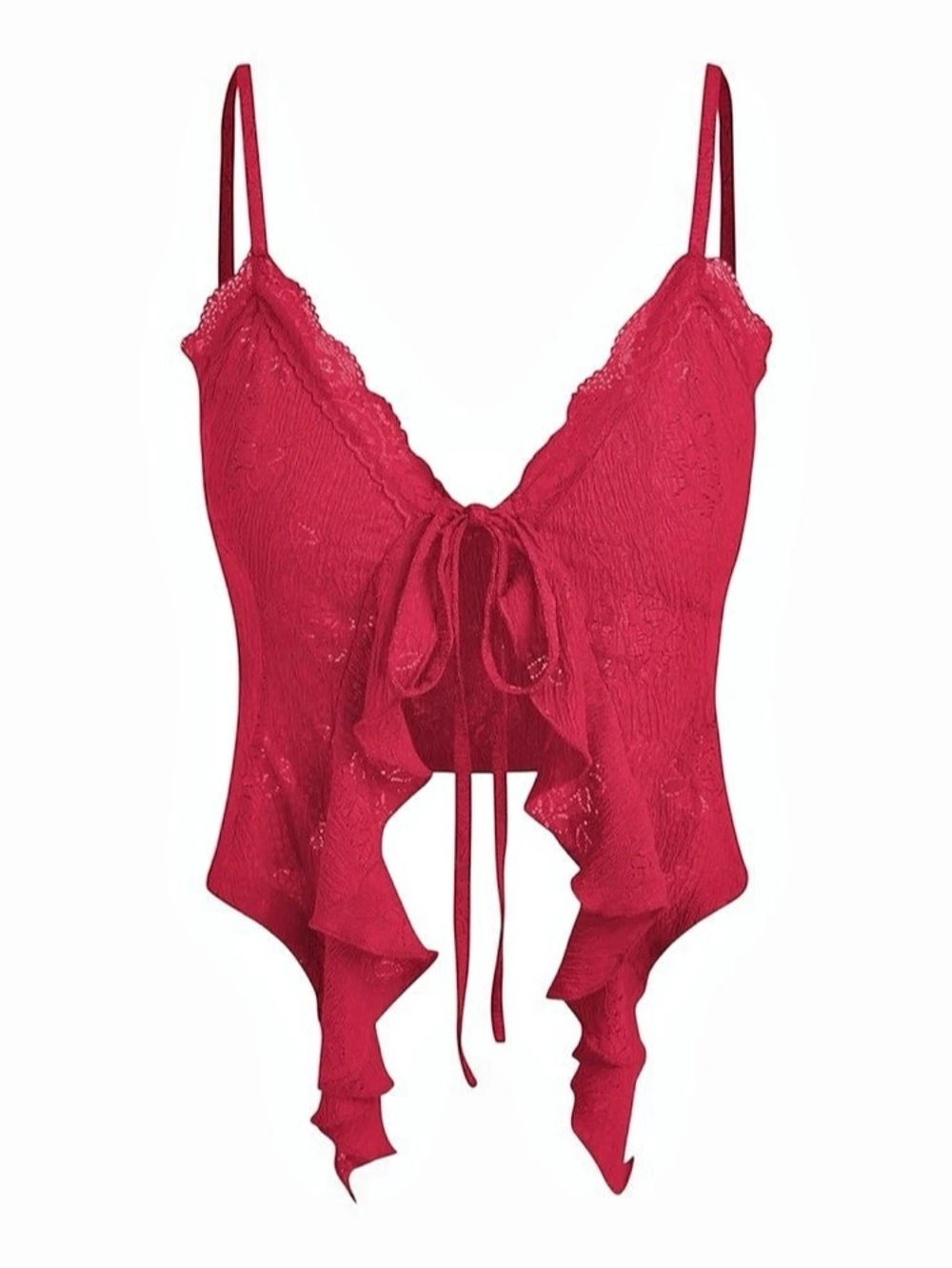 CIDER Tie Up Lace Floral Cami Crop Top Red XL